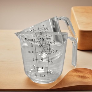 lot 1830 image: Plastic Measuring Cups Set 2 Pack, Stackable Clear Measuring Cup with Spout and Angled Grip Handle, For Kitchen Cooking