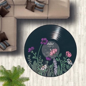 lot 1836 image: Floral Record Round Rug, Circle Rugs, Round Modern Rugs, Popular Rugs, Flowers Rugs, Floor Rugs, Album Rug,Music Rug, Small Rug, Entry Rug, Doormat (4.92 feet  59 inc  150 cm), Colourful