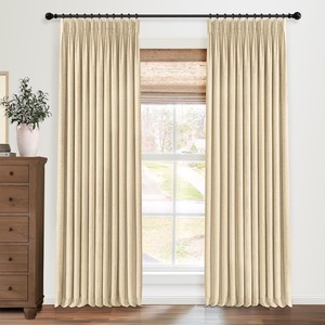 lot 1843 image: Pinch Pleated Blackout Curtains 90 Inch Long, Linen Blend, 100% Blackout Drapes with 20 Hooks, Ideal for Bedroom and Living Room, 40 W x 90 L (Pack of 2), Birch
