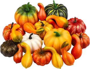 lot 1851 image: 14 Pieces Realistic Artificial Pumpkins Fall Harvest Lifelike Pumpkins and Gourds Set for Fall Halloween Thanksgiving Tabletop Decoration, Assorted Sizes and Styles