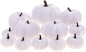 lot 1856 image: 12pcs Halloween Assorted Velvet Pumpkins Faux Handmade Fabric Crafts Artificial Foam Autumn Farmhouse Table Centerpiece Decoration White