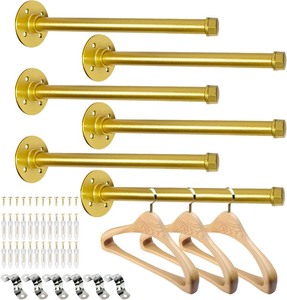 lot 1869 image: 6 Pcs Industrial Pipe Clothes Bar 12 Inch - Wall Mount Clothing Rack - Face Out Closet Rods for Hanging Clothes Commercial Retail Boutique Laundry Shirt Display - Golden