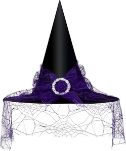 lot 1872 image: Edoneery Halloween Witch Hat 3 Pcs for Women, Mesh Lace Fancy Dress Wizard Costume Accessory for Cosplay Parties