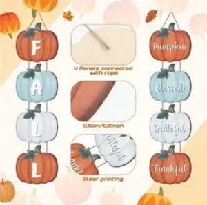 lot 1874 image: Hanging Pumpkin Wall Decor 2 Pack Fall Thanksgiving Halloween Grateful, Thankful, Blessed