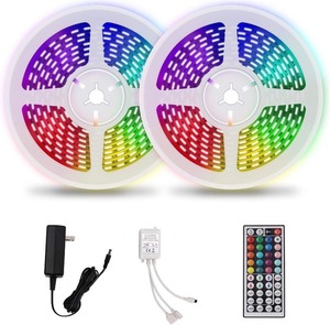 lot 1877 image: ENERGETIC SMARTER LIGHTING Led Strip Lights Led Strip Lights Waterproof, 32.8ft(2 Rolls of 16.4ft) RGB Color Changing with 44 Keys Ir Remote Controller and 12v Power Supply for Indoor Use