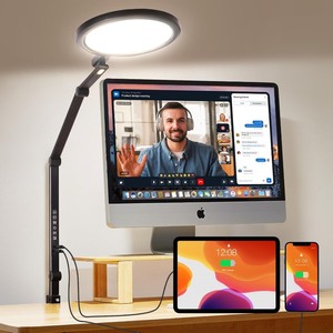 lot 1878 image: Video Conference Lighting for Computer, Adjustable 5 Color Temperature 5 Brightness, Dimmable LED Desk Ring Light for Video Calls, Zoom Lighting with Memory & Timer Func,CRI 97