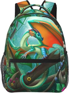 lot 1879 image: Cartoon Dragon Backpack College Bookbag Water Resistant Casual Daypack Travel Laptop Backpack for Kids Men and Women 11.5 X 8 X 16 In