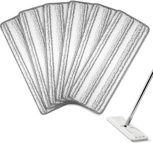 lot 2528 image: Microfiber Flat Mop Pads, 13-Inch Washable and Reusable Refills, 6-Pack Replacement for Wet and Dry Floor Cleaning, Compatible with 11-13 Hook and Loop (Velcro) Flat Mops