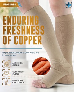 lot 2578 image: TreatMyFeet 1 Pair Copper Toeless Compression Socks Women & Men - 20-30 mmHg Open Toe, Knee High, Nude Compression Socks, Compression Sock for Women Nude, Tan