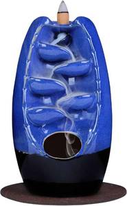lot 8803 image: Zen Waterfall Ceramic Backflow Incense Burner  Navy Blue Aromatherapy Decor