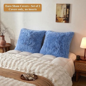 lot 8807 image: Ultra-Plush Ombre Blue Faux Fur Pillow Covers  Set of 2 Large 24x24 Shaggy Shams