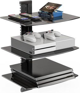 lot 8829 image: 3-Tier Floating Glass TV Shelf  Silver (CS303B)