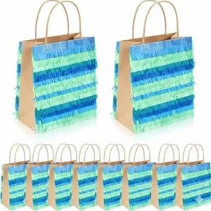 lot 8833 image: Mexican Fiesta Piata Party Bags  24-Pack Fringe-Cut Goodie Bags (light blue, light teal, blue, dark blue)