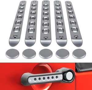 lot 8843 image: E-Cowlboy Silver Aluminum Door Handle Inserts & Push Button Trim Set for Jeep Wrangler JK JKU (20072018)