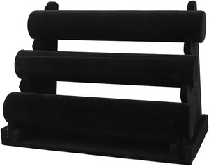 lot 8847 image: 3-Tier Velvet Bracelet Display Stand  Detachable Black Jewelry Storage Rack (30 x 18 x 24.5 cm)