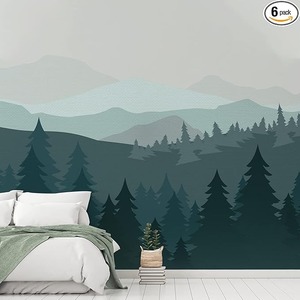 lot 8850 image: Peel & Stick Fabric Pine Forest & Mountain Wall Mural  Self-Adhesive Landscape Wallpaper
