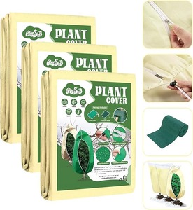 lot 8853 image: 3-Pack Winter Plant Freeze Protection Covers  47 x 31 Yellow Frost Blankets with Zipper & Drawstring