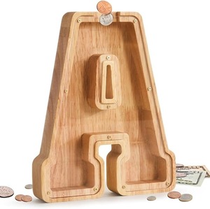 lot 8870 image: 9 Personalized Wooden Letter Piggy Bank  Alphabet A Kids Money Box