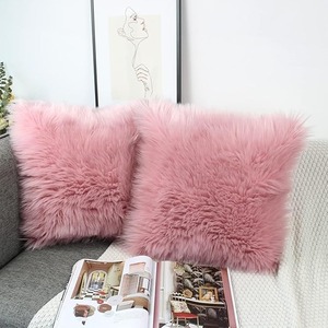 lot 8871 image: Set of 2 Luxury Faux Fur Throw Pillow Covers  18x18 Soft Plush Blush Pink Cases