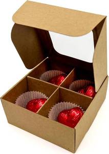 lot 8880 image: 20-Pack Kraft Mini Treat Boxes with Windows & Dividers  3.5 x 3.5 x 1.57 Small Candy Gift Boxes  4-Compartment Truffle & Chocolate Packaging (Natural Brown)