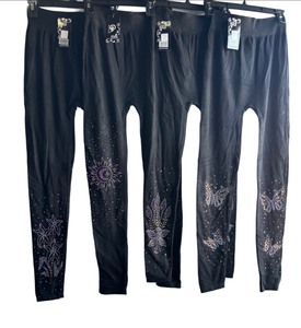 lot 2276 image: 4-Pack Bling Rhinestone Leggings  One Size Fits Most Stretch Glam Pants
