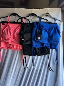 3 PAck 2 Piece Short and Tank Bralette Top Set (Blue, Black, Pink) L/XL