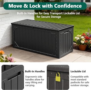 Outdoor Storage Box,100 Gallon Deck Box Outdoor Storage Bench Outside Waterproof Resin Storage Bench, Lockable Patio Cushions, Garden Tools Storage For Furniture, UV Resistant