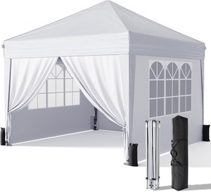lot 2293 image: 10x10 Pop Up Canopy with Sidewalls, Outdoor Instant Canopy Tent with Carry Bag for Commercial Events, Camping, Backyard Parties - White