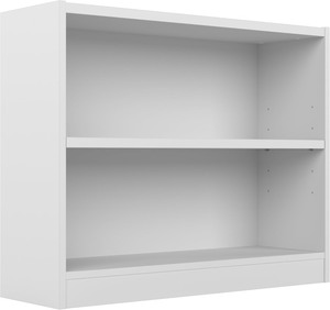 lot 2294 image: Bush Home Universal Small 2 Shelf Bookcase in White, Low Storage and Display Bookshelf for Home Office or Living Room Organization