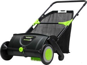 lot 2300 image: Earthwise LSW70021 21-Inch Width Leaf & Grass Push Lawn Sweeper, Black