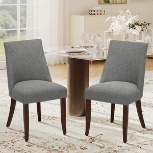 lot 2301 image: COLAMY Upholstered Dining Chairs Set of 2, Mid Century Modern Kitchen Chairs with Back, Farmhouse Fabric Side Dining Room Chairs with Wood Legs for Dining Room Restaurant, Light Grey