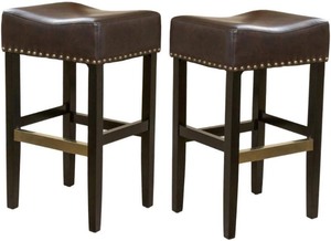 lot 2305 image: Knight Home Louigi Backless Leather Barstools, 2-Pcs Set, Brown
