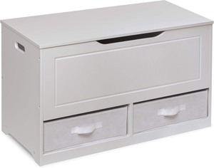 Badger Basket Toy Box and Storage Bench - Chest and Seat Combo with 2 Reversible Baskets, Safety Hinge Lid - Kids Toy Organizer for Playroom or Bedroom - White