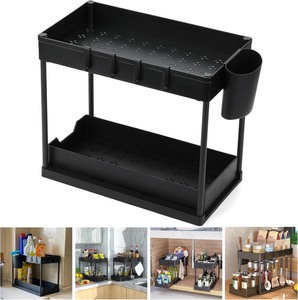 lot 2314 image: Under Sink Organizer  2-Tier Sliding Storage Rack for Kitchen, Bathroom & Pantry  Multi-Purpose Cabinet Organizer with Pull-Out Baskets