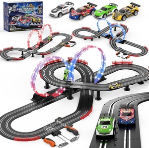 lot 2319 image: 3 IN 1 Slot Car Race Track Sets with 4 High Speed Slot Cars, Electric Race Car Track Include Circular Overpass Flash Tracks, 143 Remote Control Track Car Game Toys Gifts for Adults Boys Ages 6 7 8-12