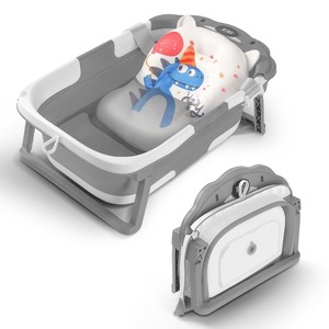 lot 2320 image: Baby Bathtub,Collapsible Baby Bath Tub with Thermometer & Soft Floating Cushion,Portable Travel Baby Bathtubs for Newborns to Toddlers 0-36 Months(Bear Gray)