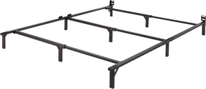 lot 2326 image: Amazon Basics Metal Bed Frame(Box Spring Required), 9-Leg Base for Box Spring and Mattress, Queen, Tool-Free Easy Assembly, 79.5 L x 59.5 W x 7 H, Black