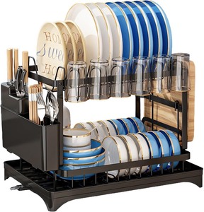 lot 2332 image: Dish Drying Rack, 2-Tier Large Dish Racks for Kitchen Counter, Metal Dish Drainers with Drainboard & Utensil Holder, Stainless Steel CupDishes Drying Racks Kitchen Sink Dry Rack Plates Organizer