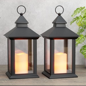 lot 2333 image: 14 Lanterns Decorative IndoorOutdoor, 2 Pack Black Lantern Decor with Timer Candle, Waterproof Battery Operated Outdoor Lanterns, Vintage Hanging Lanterns for Patio, Porch, Entryway, Centerpieces
