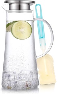 lot 2335 image: 1.5 Liter 51oz Glass Pitcher with Lid, Easy Clean Heat Resistant Glass Water Carafe with Handle for HotCold Beverages - Water, Cold Brew, Iced Tea & Juice, With 1 Long-Handled Brush Included
