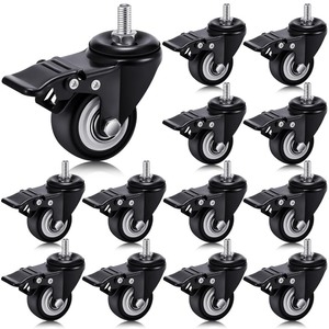 lot 2336 image: Set of 12 M8 Caster Wheels 2 Inch M8 x 15 mm Swivel Threaded Stem Caster Locking Standing Desk Wheels Heavy Duty 360° Polyurethane with Dual Brake, No Noise, 400 lb for Cart Desk Furniture