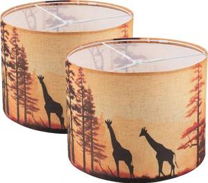 lot 8897 image: 2-Piece Giraffe Print Drum Lamp Shades (BrownRustic)