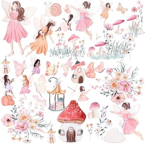 lot 8908 image: Whimsical Flower Fairy Wall Decals  Pink Butterflies & Mushrooms