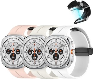lot 8910 image: Silicone Band for Samsung Galaxy Watch 7 Ultra (47mm) (White, Pink, Cream)