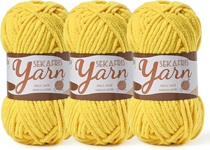 lot 8915 image: 3-Pack Golden Yellow Velvet Chenille Yarn