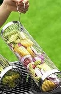 lot 22502 image: Stainless Steel Rolling Grill Basket with hook