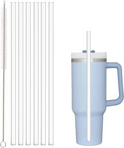 lot 22522 image: 6 Pack Stanley Replacement Straws for Stanley 30, 40 oz Tumblers, Clear, Reusable Straws with Cleaning Bush