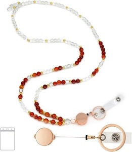 lot 9009 image: Natural Stone Beaded Retractable Lanyard