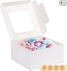 lot 9089 image: 4-Pack 10 White Bakery Boxes Large Clear Window