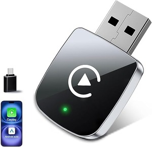 lot 9091 image: 2-in-1 Mini Wireless CarPlay & Android Auto Adapter Plug & Play Black